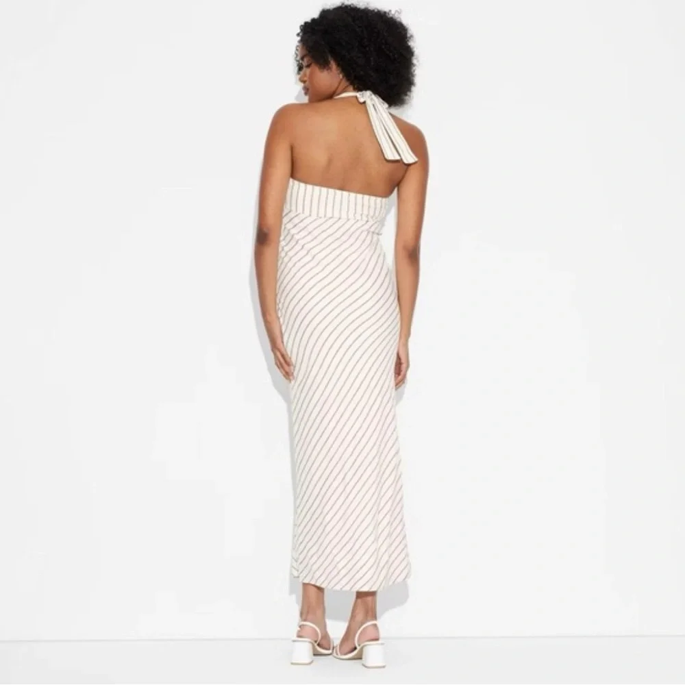 NWT Wild Fable Striped Halter Neck Maxi Dress - Cream white/Black - XS - Picture 3 of 11